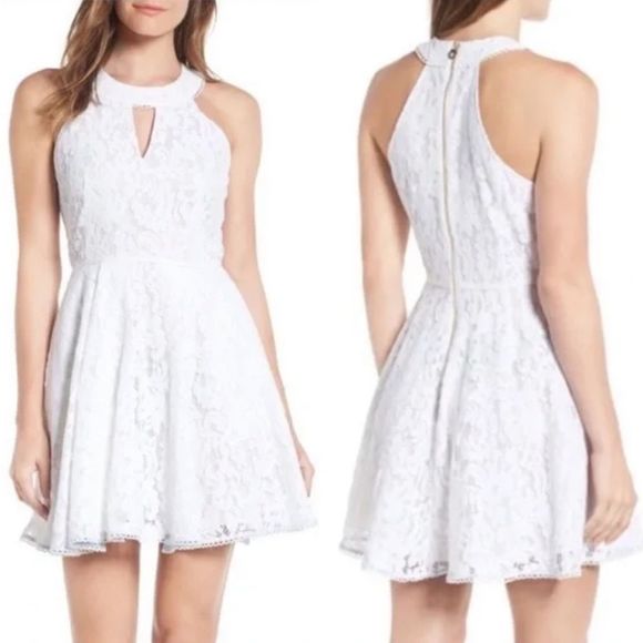 Draper James Payton Lace High Neck Cocktail Fit and Flare Dress in Willow size 2 - Picture 1 of 12